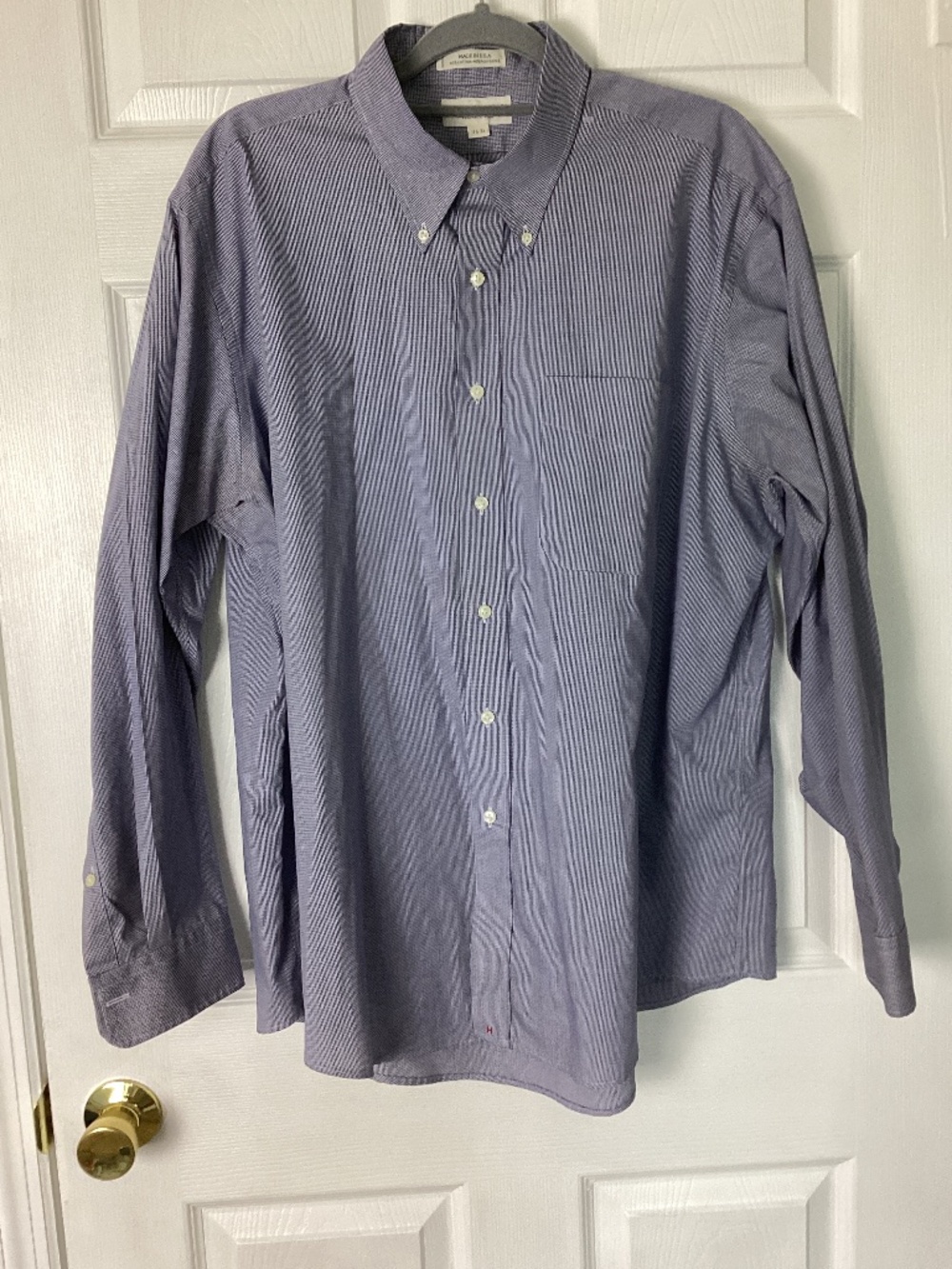 Hathaway Men’s Vintage Wrinkle Free Dress Shirt  17.5 36 Blue Microcheck